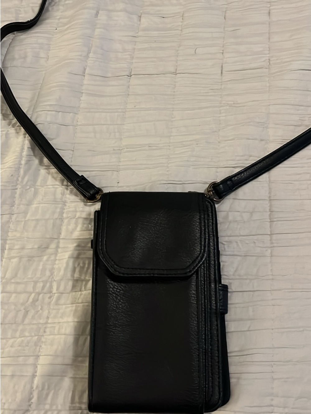 Black Leather Crossbody Phone Bag - Unbranded
